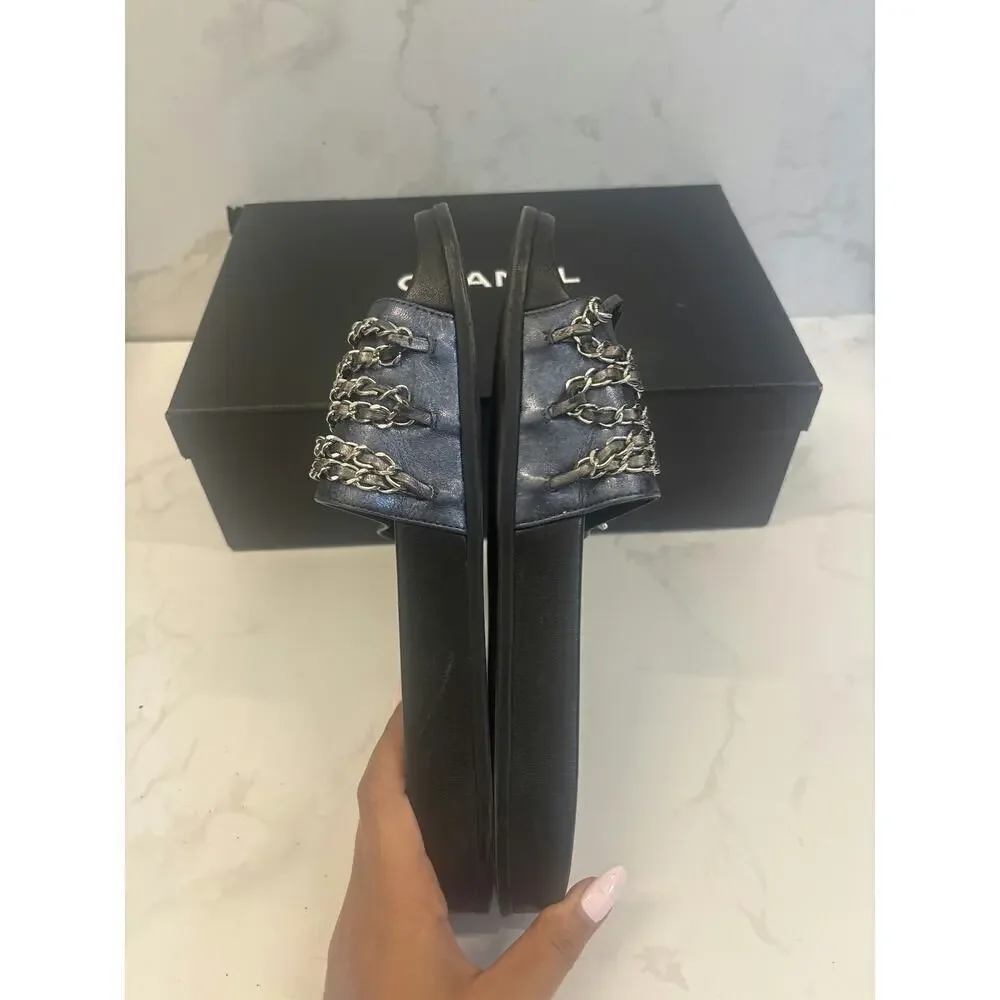 Chanel Chain Detail Slide Sandals
